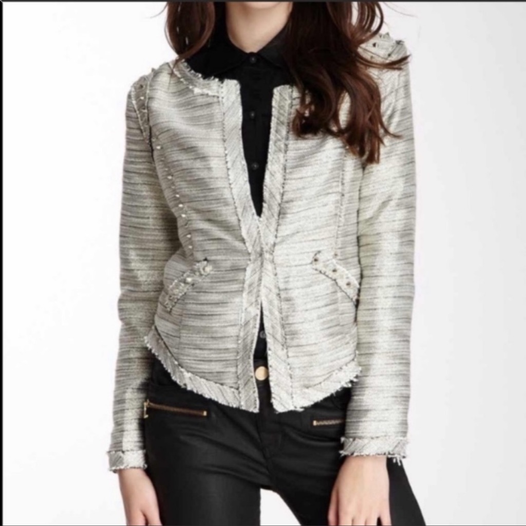 Nwt Miilla Metallic Frayed Studded Blazer Jacket Gold Sz M